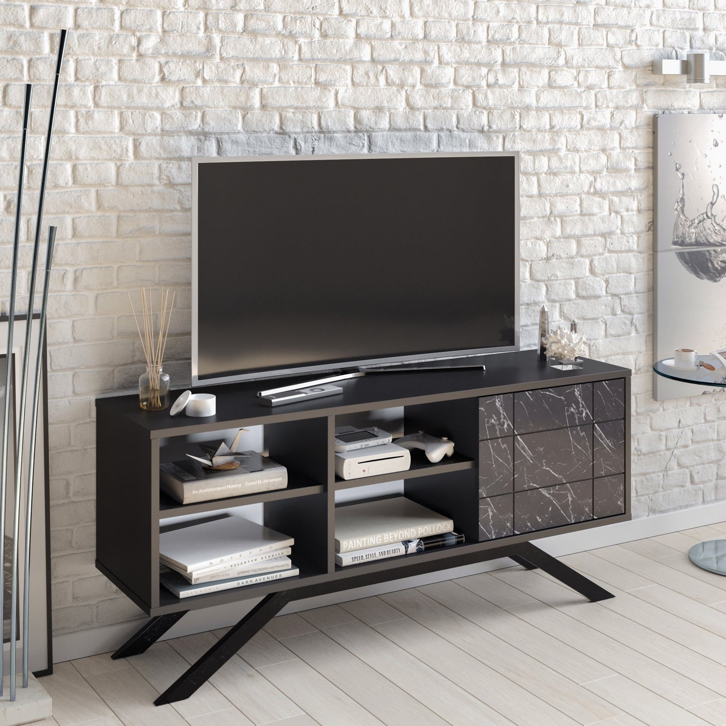 TV Stand North - Black-NOR51TS03 Black
Marble 143 X 43 X 20 by DECOROTIKA | Souqify