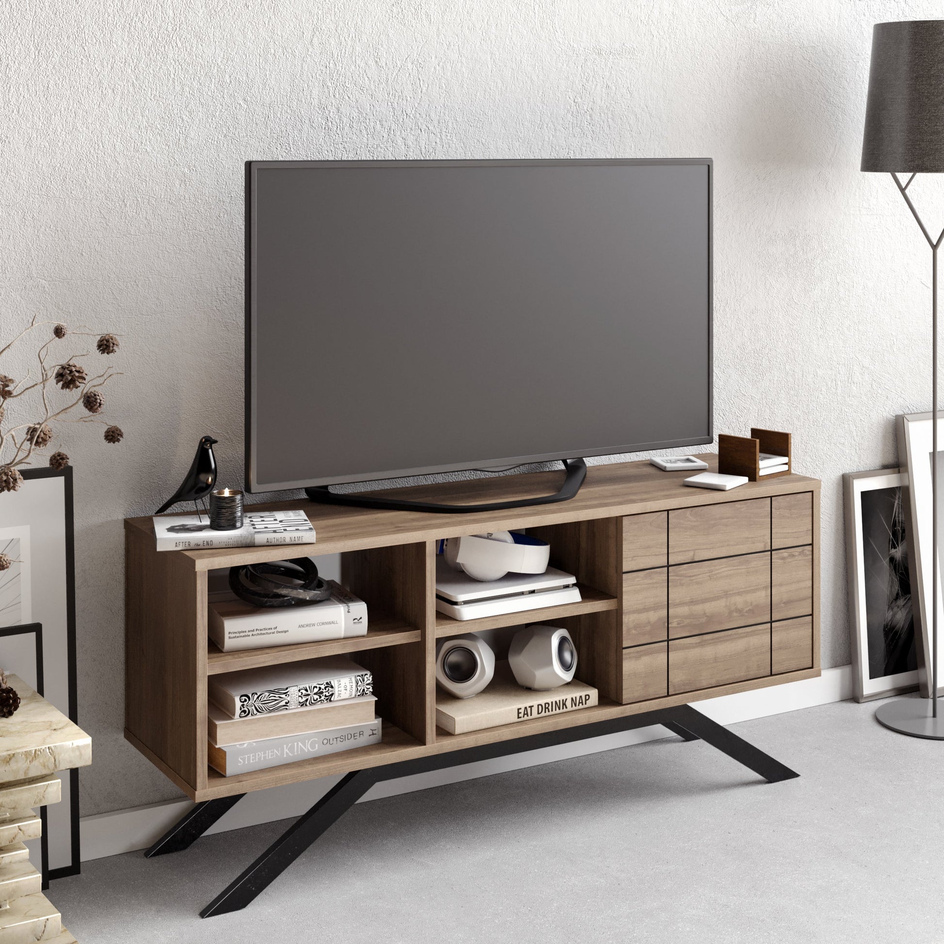TV Stand North - Black, Walnut-NOR51TS02 Black
Walnut 143 X 43 X 20 by DECOROTIKA | Souqify