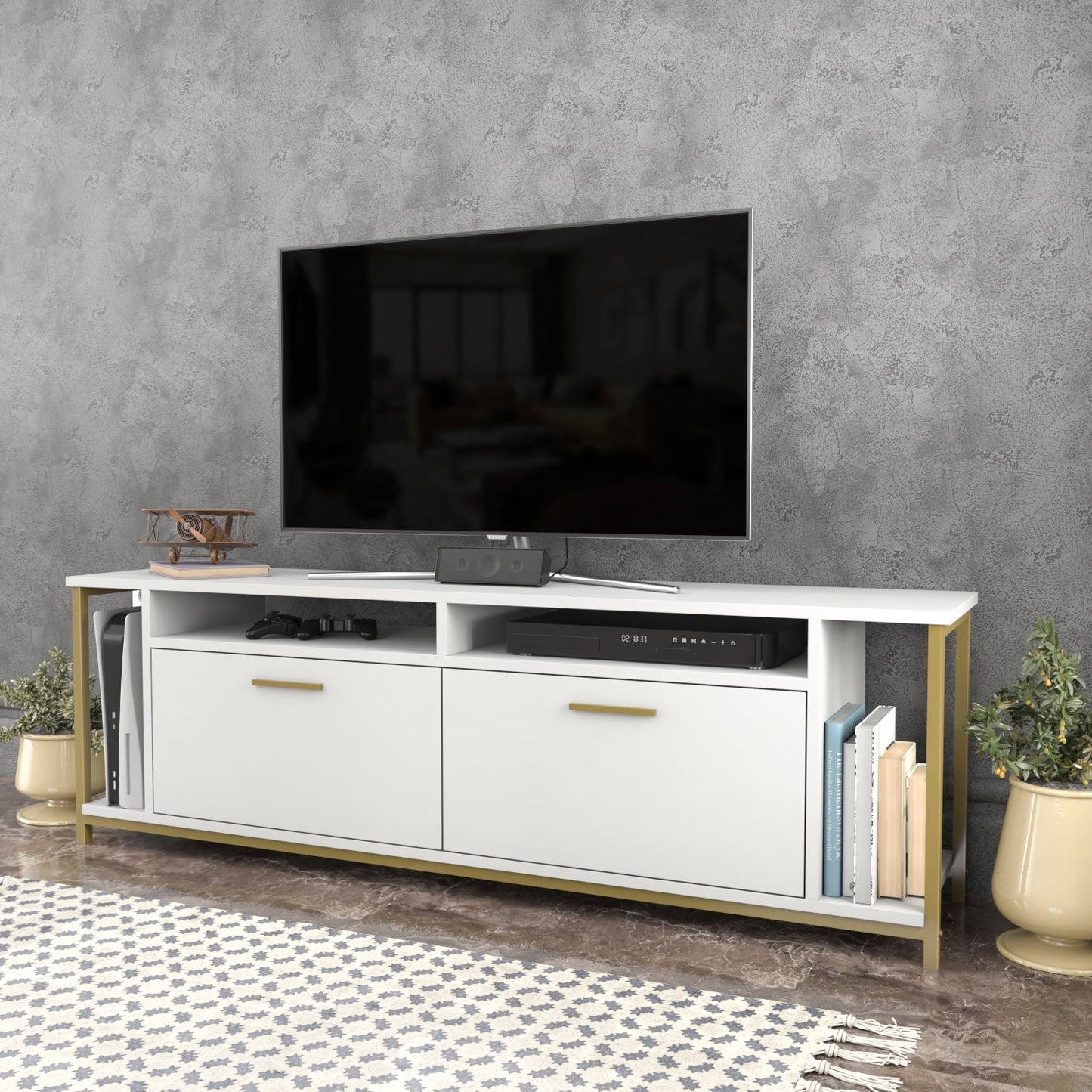 TV Stand Omar - White, Gold-OMR63TS03 White
Gold 174 X 43 X 15 by DECOROTIKA | Souqify