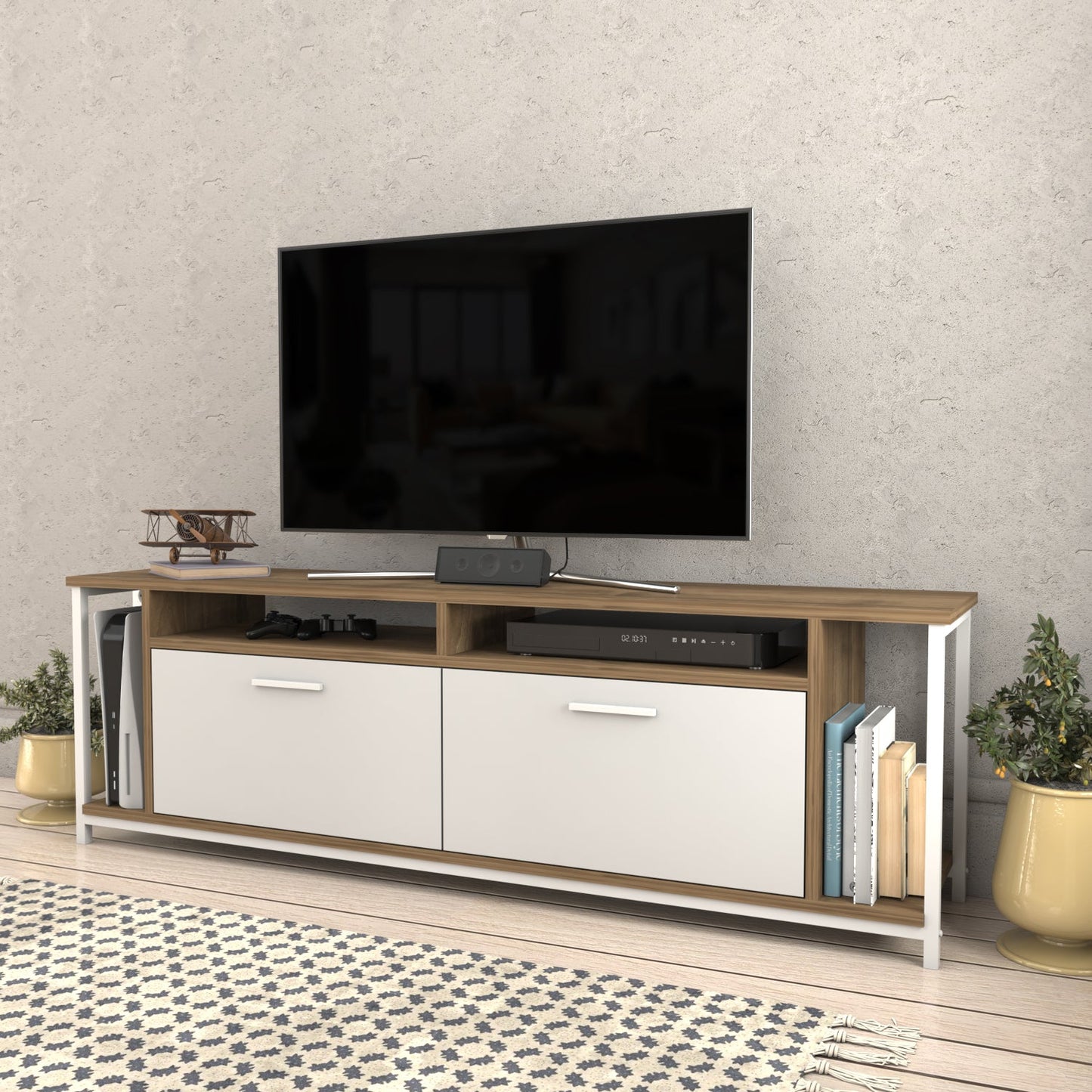 TV Stand Omar - White, Walnut-OMR63TS02 White
Walnut 174 X 43 X 15 by DECOROTIKA | Souqify