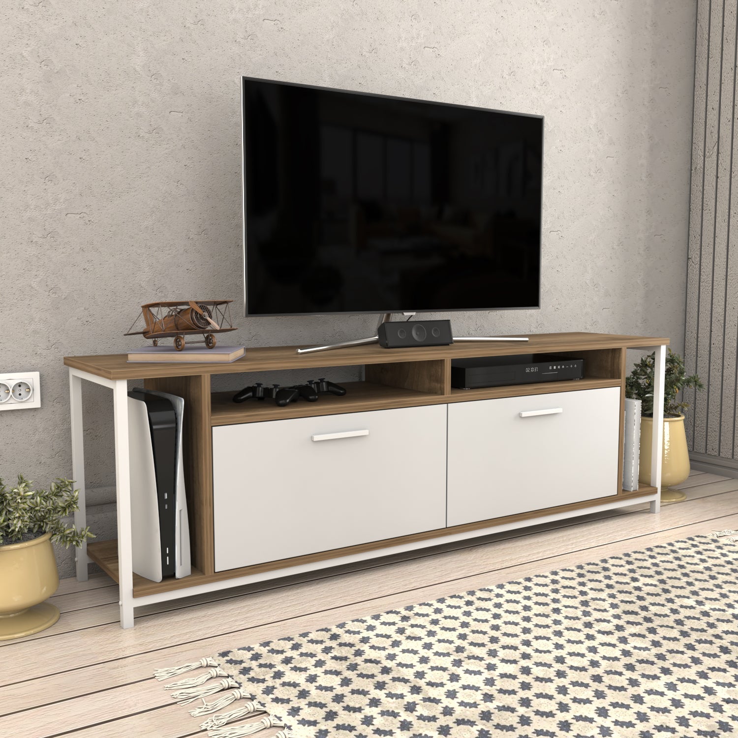 TV Stand Omar - White, Walnut-OMR63TS02 White
Walnut 174 X 43 X 15 by DECOROTIKA | Souqify