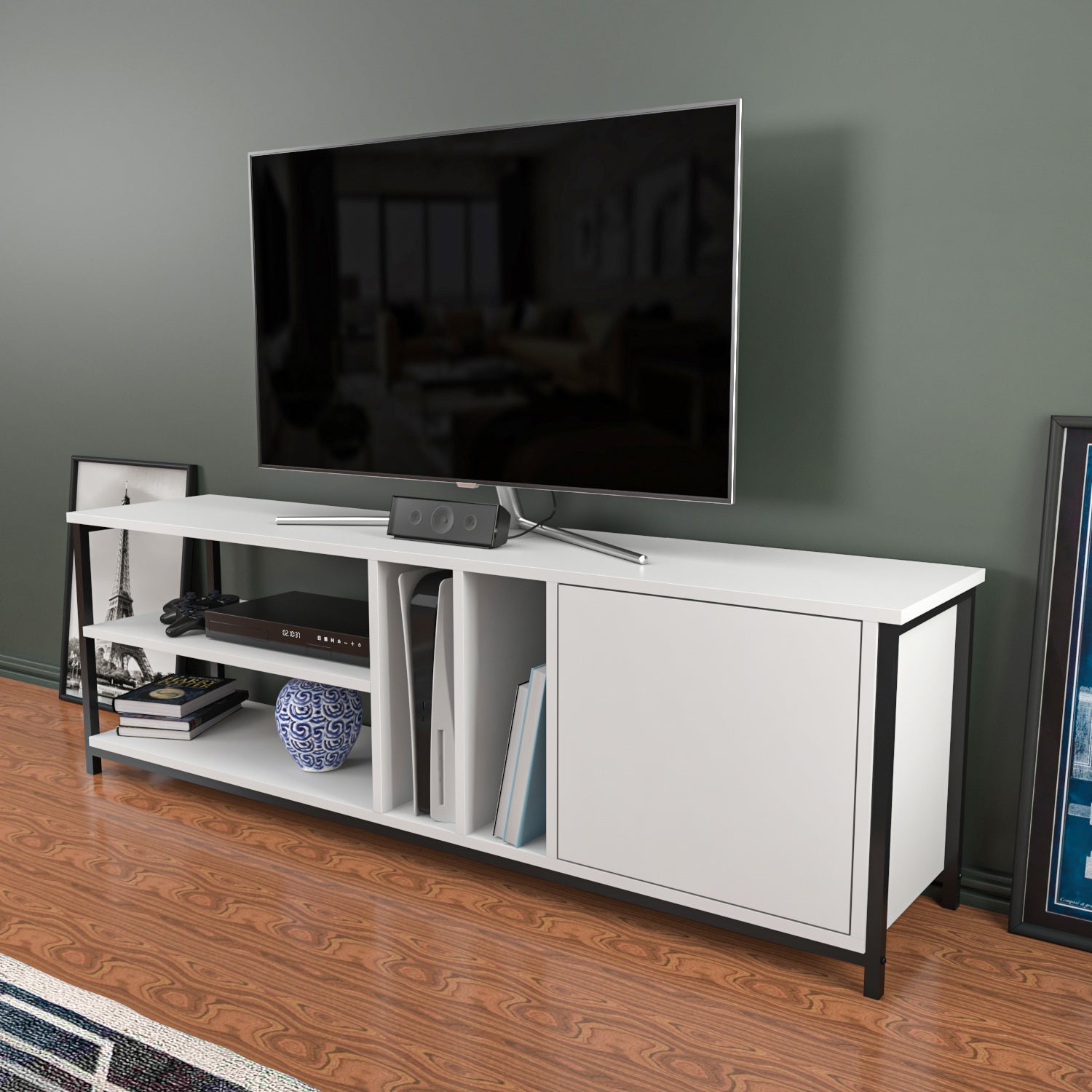 TV Stand Oneida - Black, White-OTVS3101 Black
White 169 X 47.2 X 16.6 by DECOROTIKA | Souqify