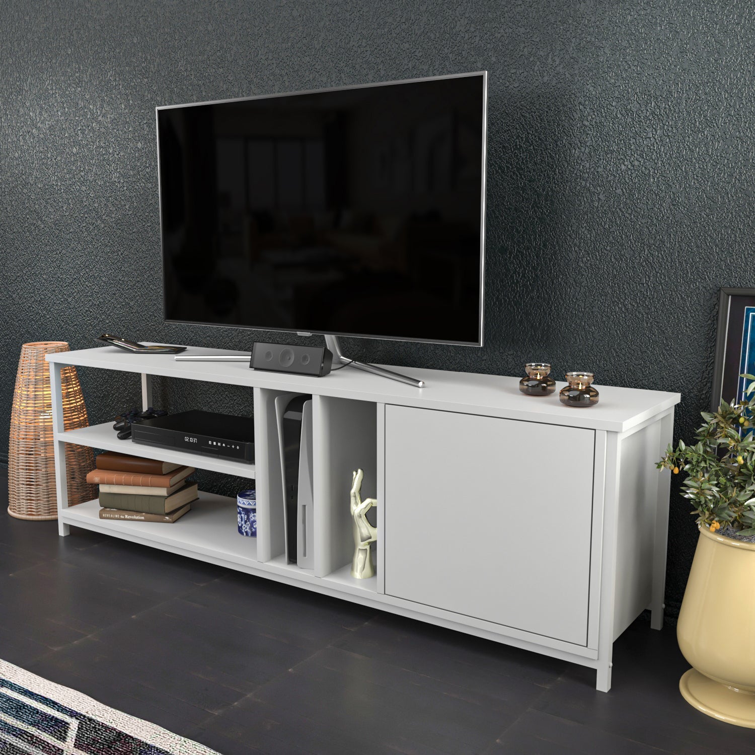 TV Stand Oneida - White-OTVS3105 White 169 X 47.2 X 16.6 by DECOROTIKA | Souqify