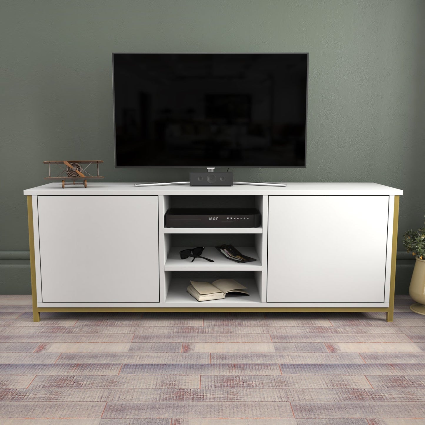 TV Stand Otis - Gold, White-OTVS3089 Gold
White 167.6 X 47.2 X 16.6 by DECOROTIKA | Souqify