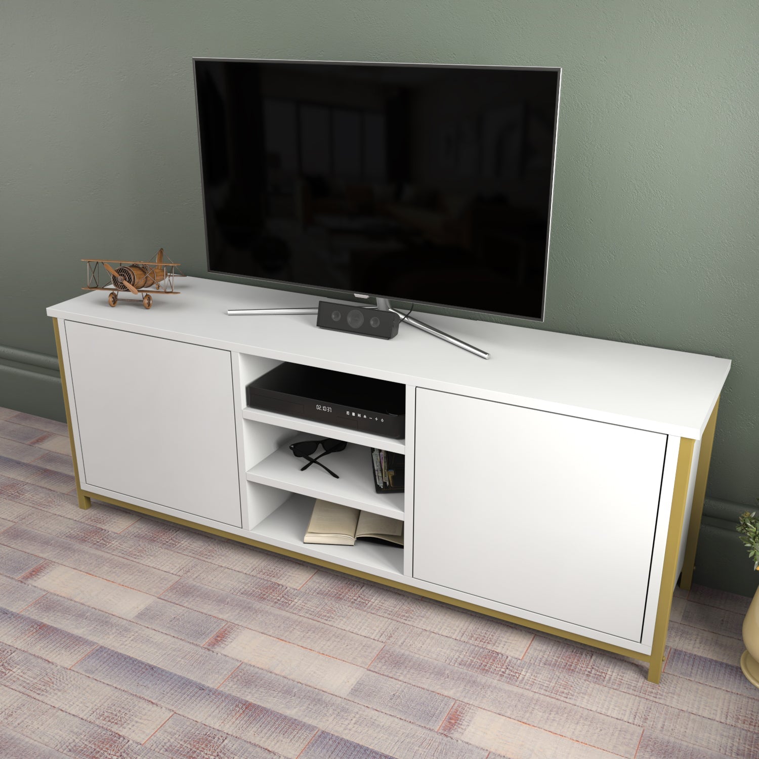 TV Stand Otis - Gold, White-OTVS3089 Gold
White 167.6 X 47.2 X 16.6 by DECOROTIKA | Souqify