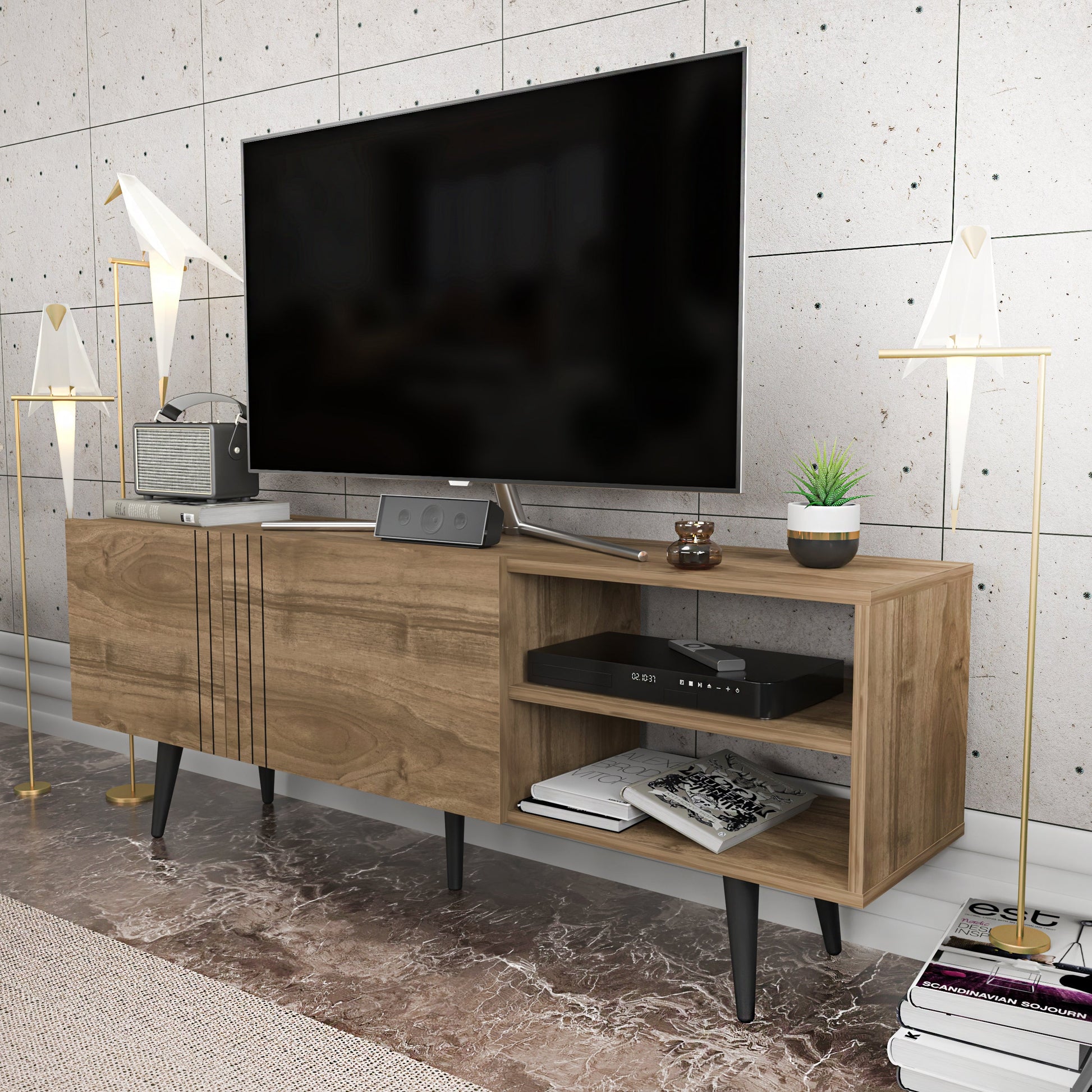 TV Stand Ronas - Walnut-RON63TS01 Walnut 171 X 44 X 15 by DECOROTIKA | Souqify