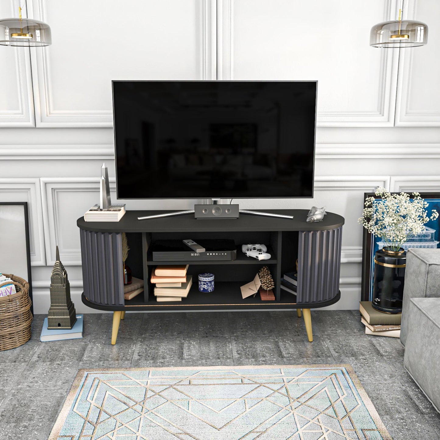 TV Stand Stor - Black, Anthracite-STO55TS02 Black
Anthracite 155 X 49 X 18 by DECOROTIKA | Souqify