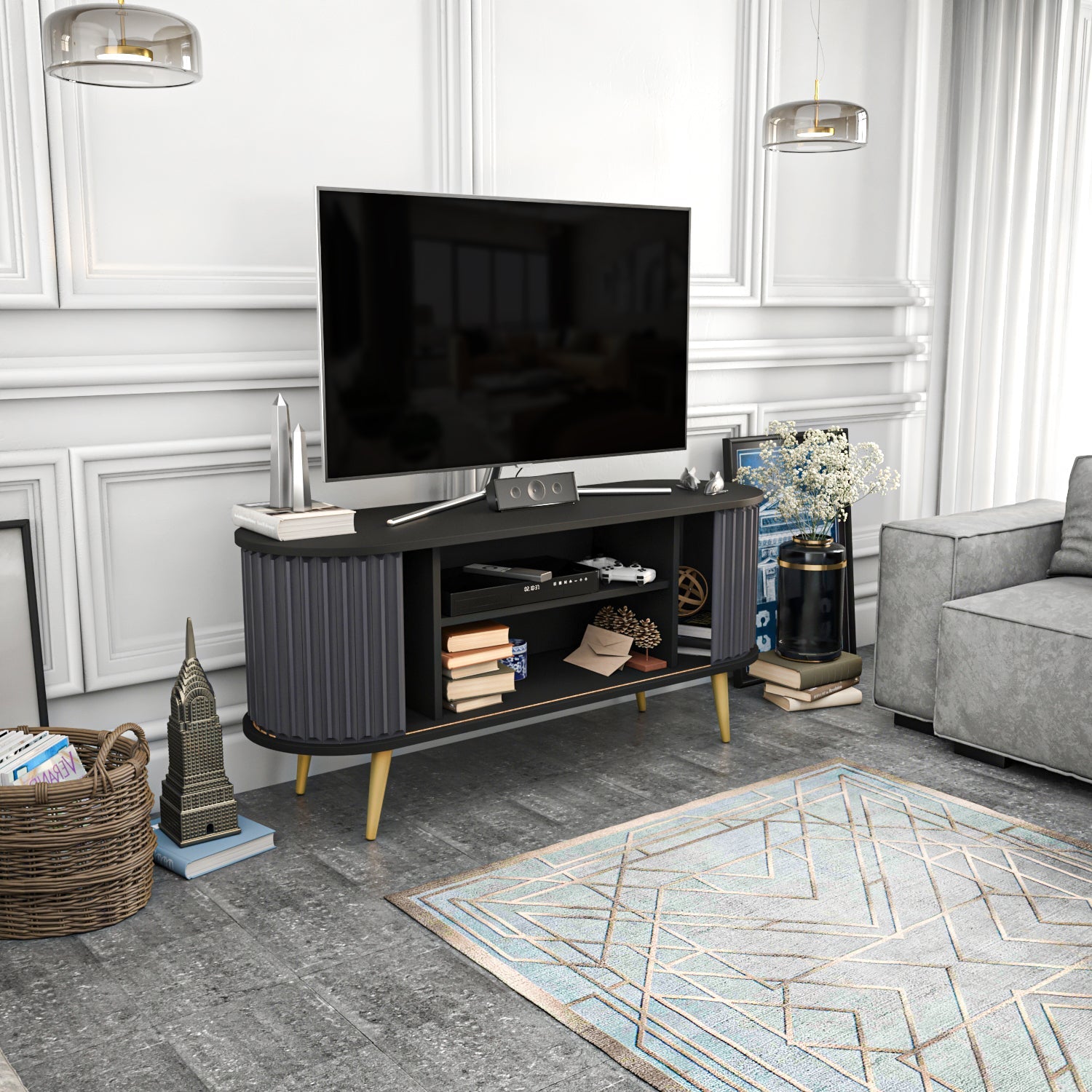 TV Stand Stor - Black, Anthracite-STO55TS02 Black
Anthracite 155 X 49 X 18 by DECOROTIKA | Souqify