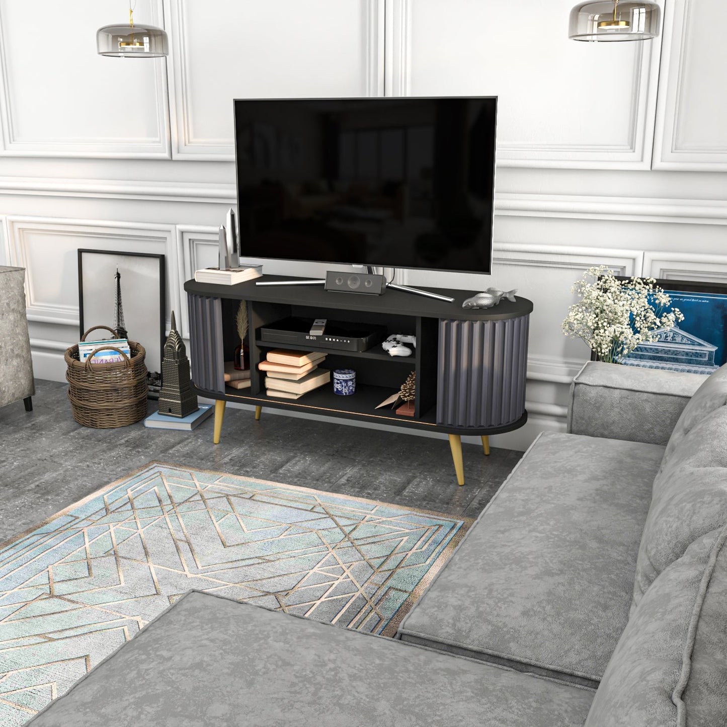 TV Stand Stor - Black, Anthracite-STO55TS02 Black
Anthracite 155 X 49 X 18 by DECOROTIKA | Souqify