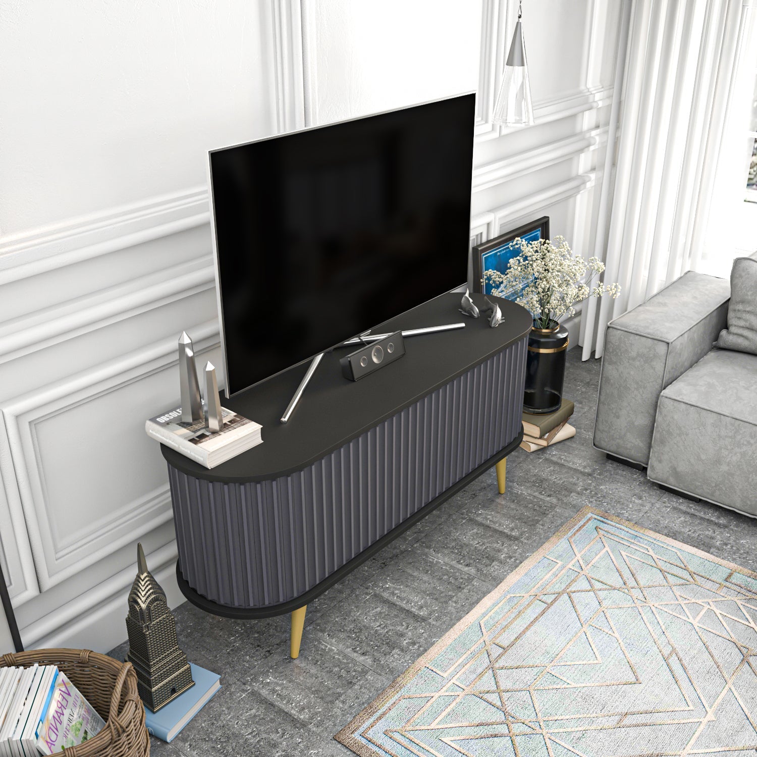 TV Stand Stor - Black, Anthracite-STO55TS02 Black
Anthracite 155 X 49 X 18 by DECOROTIKA | Souqify