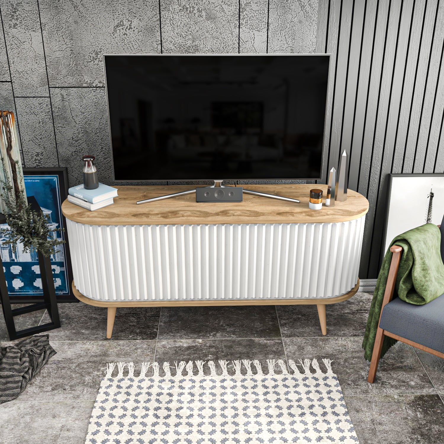 TV Stand Stor - Oud Oak, White-STO55TS01 Oud Oak
White 155 X 49 X 18 by DECOROTIKA | Souqify
