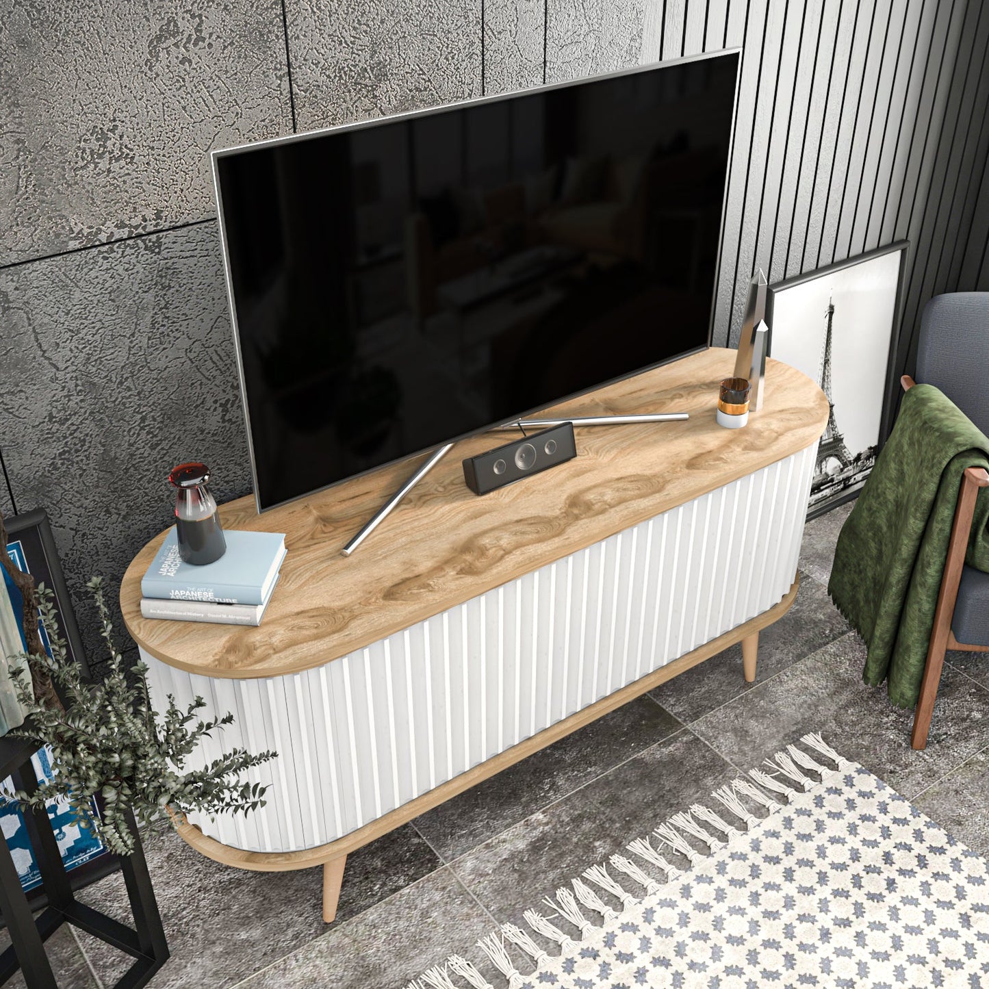 TV Stand Stor - Oud Oak, White-STO55TS01 Oud Oak
White 155 X 49 X 18 by DECOROTIKA | Souqify