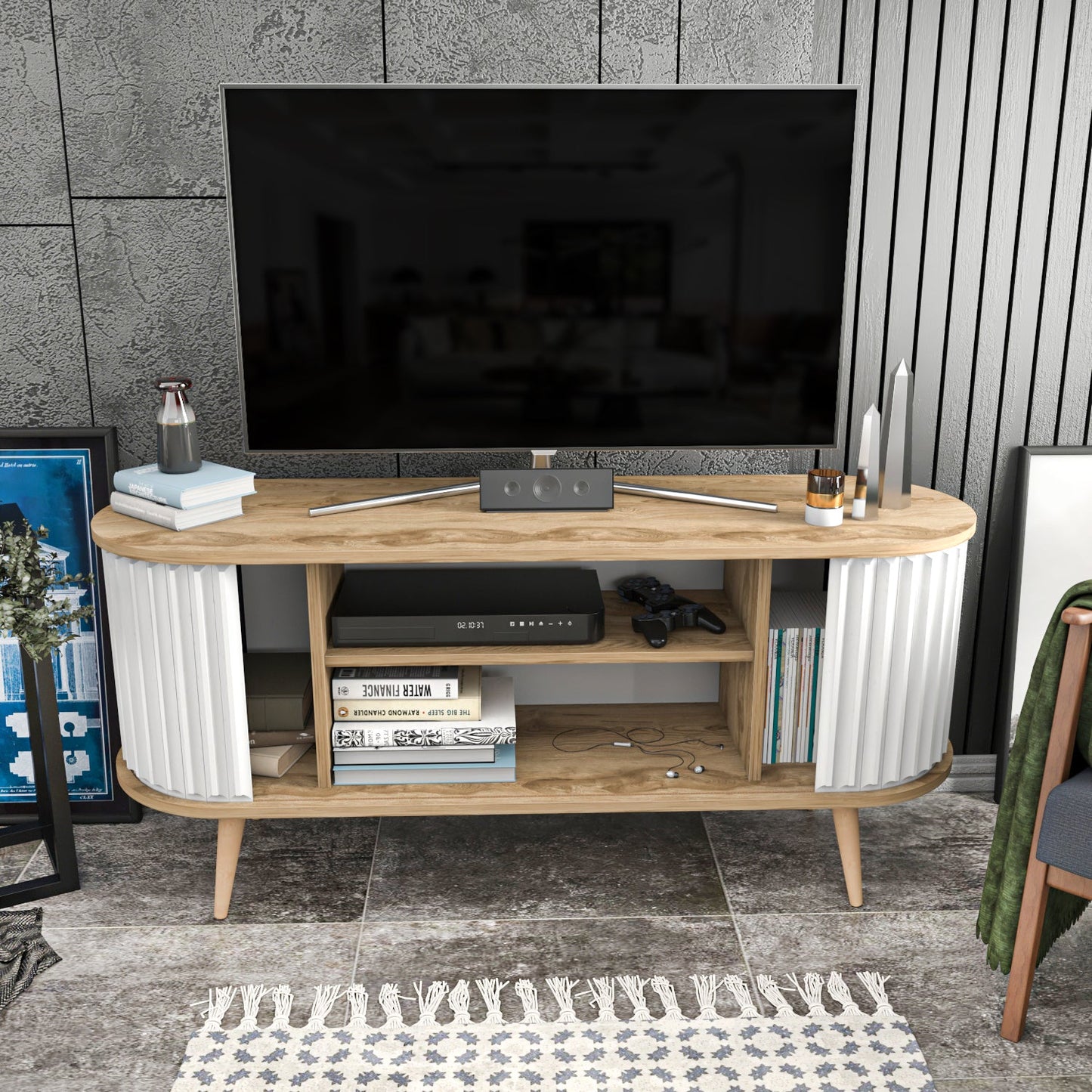 TV Stand Stor - Oud Oak, White-STO55TS01 Oud Oak
White 155 X 49 X 18 by DECOROTIKA | Souqify