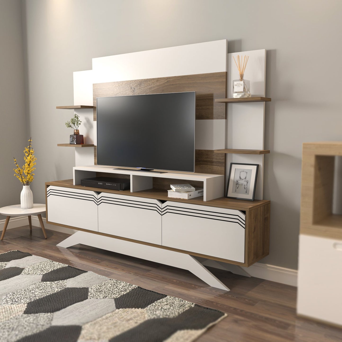 TV Unit Delpi-DLP71TS01 Walnut
White 180 X 40 X 22 by DECOROTIKA | Souqify