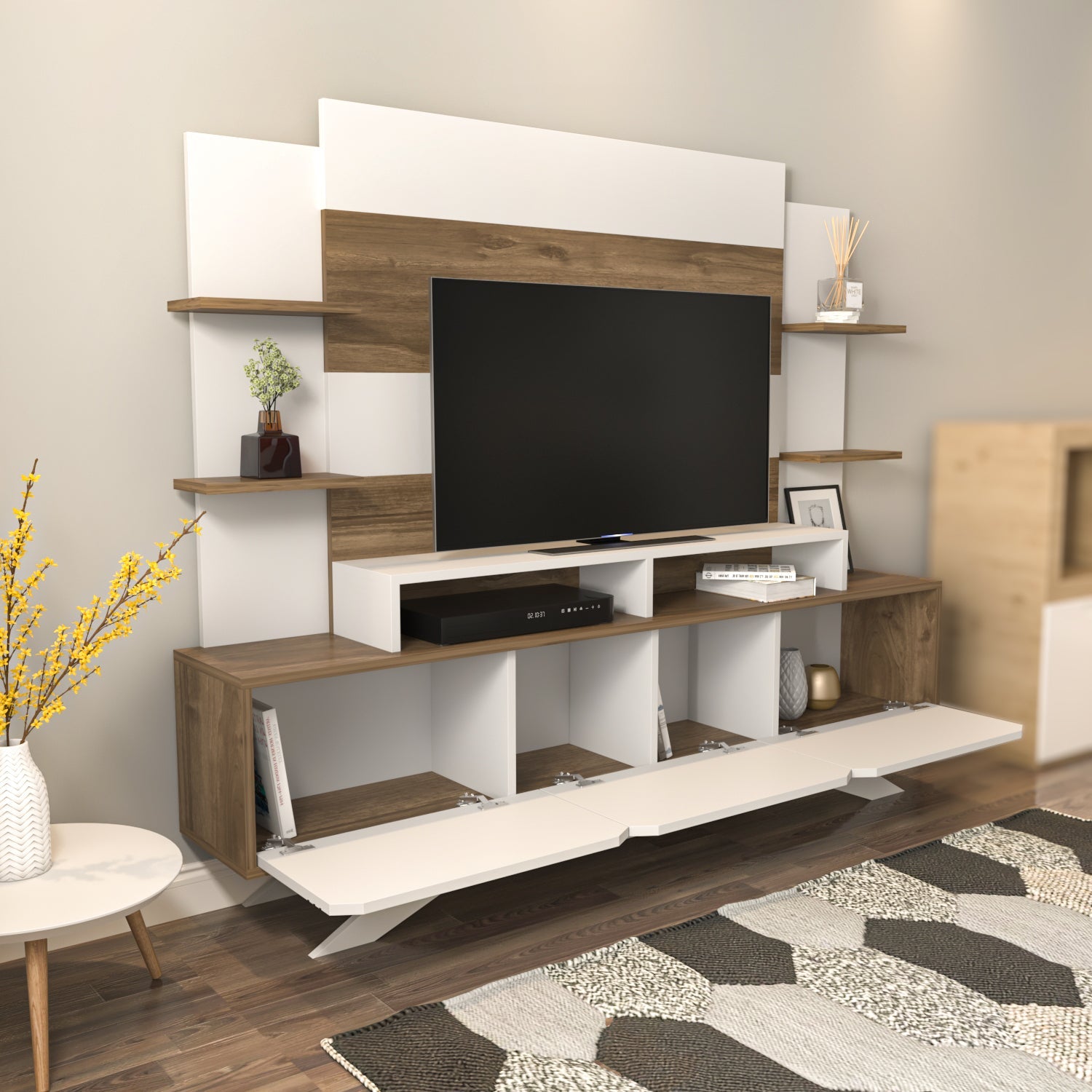 TV Unit Delpi-DLP71TS01 Walnut
White 180 X 40 X 22 by DECOROTIKA | Souqify