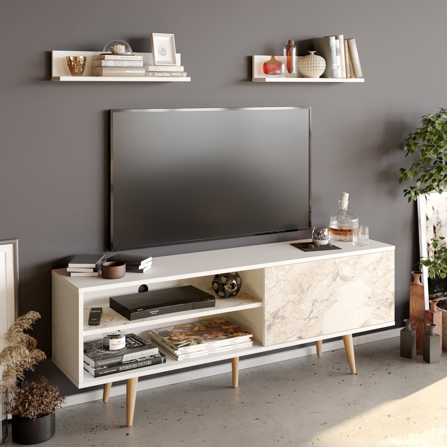 TV Unit Pi - White, Ephesus-PI63TS01 White 170 X 41 X 14 by DECOROTIKA | Souqify
