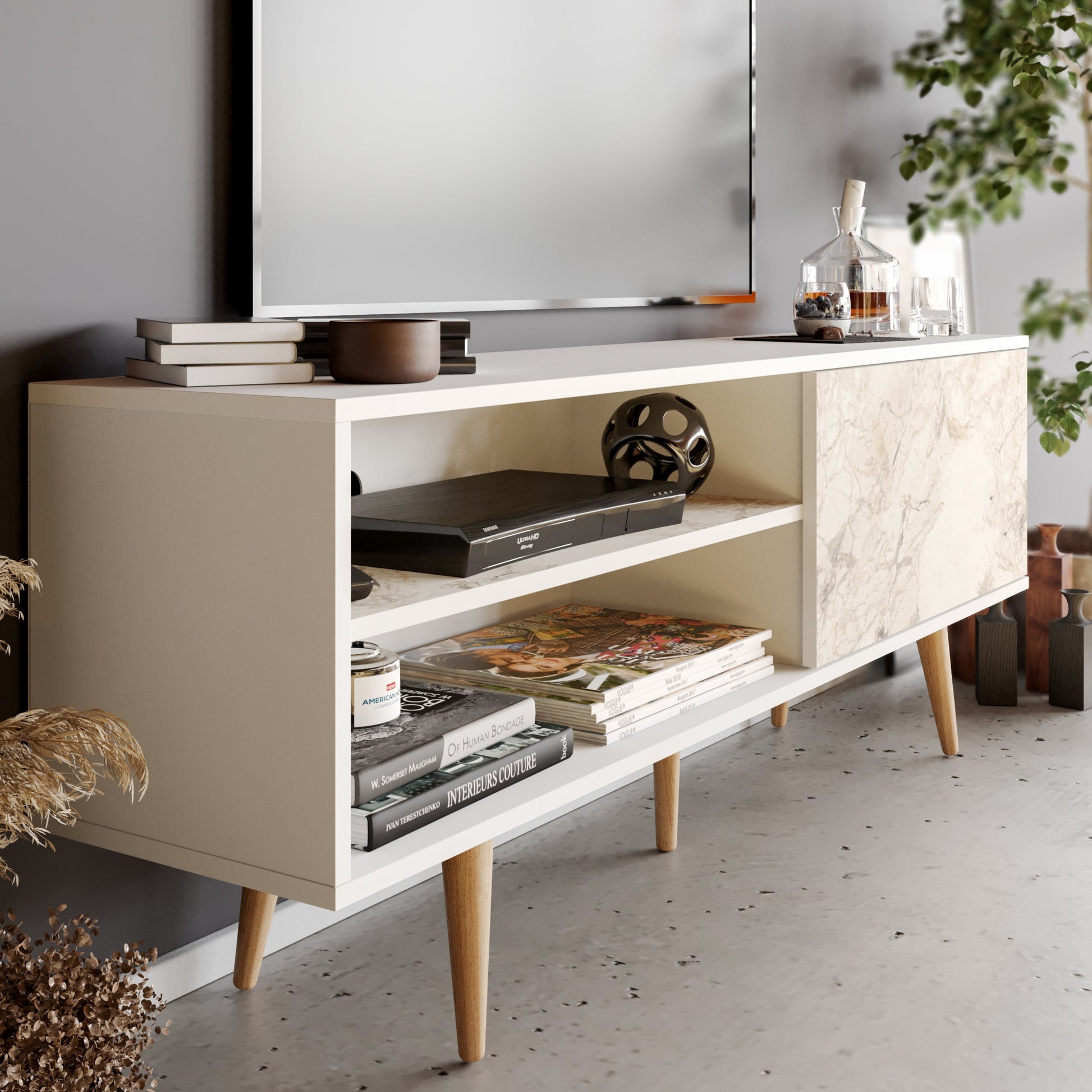 TV Unit Pi - White, Ephesus-PI63TS01 White 170 X 41 X 14 by DECOROTIKA | Souqify