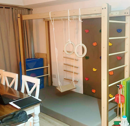 Ultimate Indoor Adventure: Monkey Bars, Climbing Wall, Punching Bag, Rope Ladder, and Safety Mats Set by Home Decor | Souqify