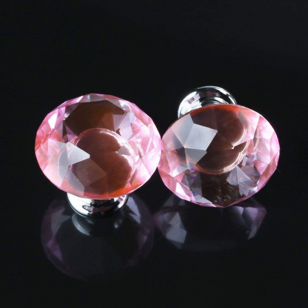 Vila 1003 Diamond Shape Crystal Glass 30mm Kitchen Cabinet Door Drawer Knob Wardrobe Dresser Cabinet Pull Handle with Screws, (1pec) Pink by Vilalock | Souqify