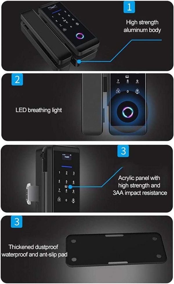 ViLA |905P| smart Glass Door Lock – Electronic Sliding Door Lock Fingerprint/Password/Card/Remote Control/Bluetooth APP Door Bell Lock Security Door Lock Door Lever for Homes Offices Apartments(Black) by Vilalock | Souqify