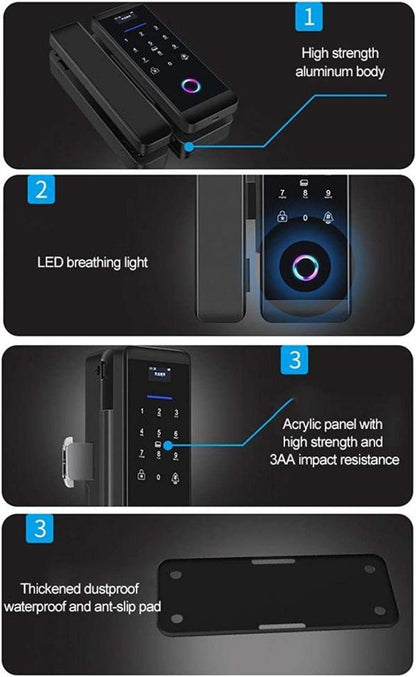 ViLA |905P| smart Glass Door Lock – Electronic Sliding Door Lock Fingerprint/Password/Card/Remote Control/Bluetooth APP Door Bell Lock Security Door Lock Door Lever for Homes Offices Apartments(Black) by Vilalock | Souqify