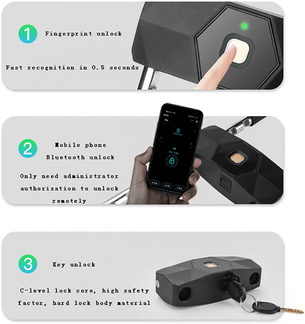 VILA Bicycle U Lock, Bluetooth Fingerprint Padlock, Anti-theft Lock, Supports 3 Unlocking Methods, Can Store 10 Fingerprints, Suitable for Bicycles, Glass Doors, Motorcycles, Offices by Vilalock | Souqify