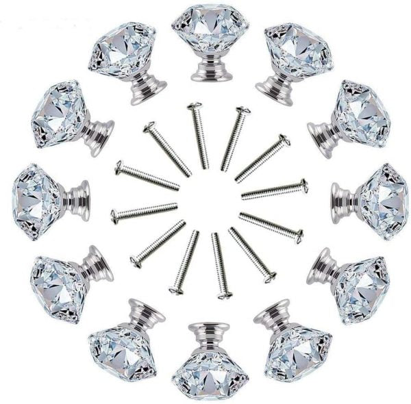 Vila Crystal Glass Diamond Shape Door Knob (1 pec) Drawer Pull Handle for Cabinet, Drawer, Cupboard, Wardrobe Home Decoration (30mm) by Vilalock | Souqify