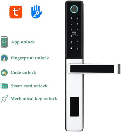 VILA Smart Lock, D09 SN ,With WiFi Tuya App, Display screen,Keypad Digital,Biometric Fingerprint,IC Card,Mechanical key Unlock for Apartment Hotel Home Use. COLOR: (BLACK+SILVER) by Vilalock | Souqify