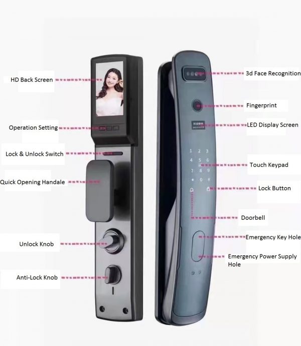 VILA Smart Lock Q7-6 BLK ,With WiFi, Face Recognition, Display screen,Keypad Digital,Biometric Fingerprint,IC Card,Mechanical key, Unlock for Apartment Hotel Home Use. COLOR: (GRAY) by Vilalock | Souqify