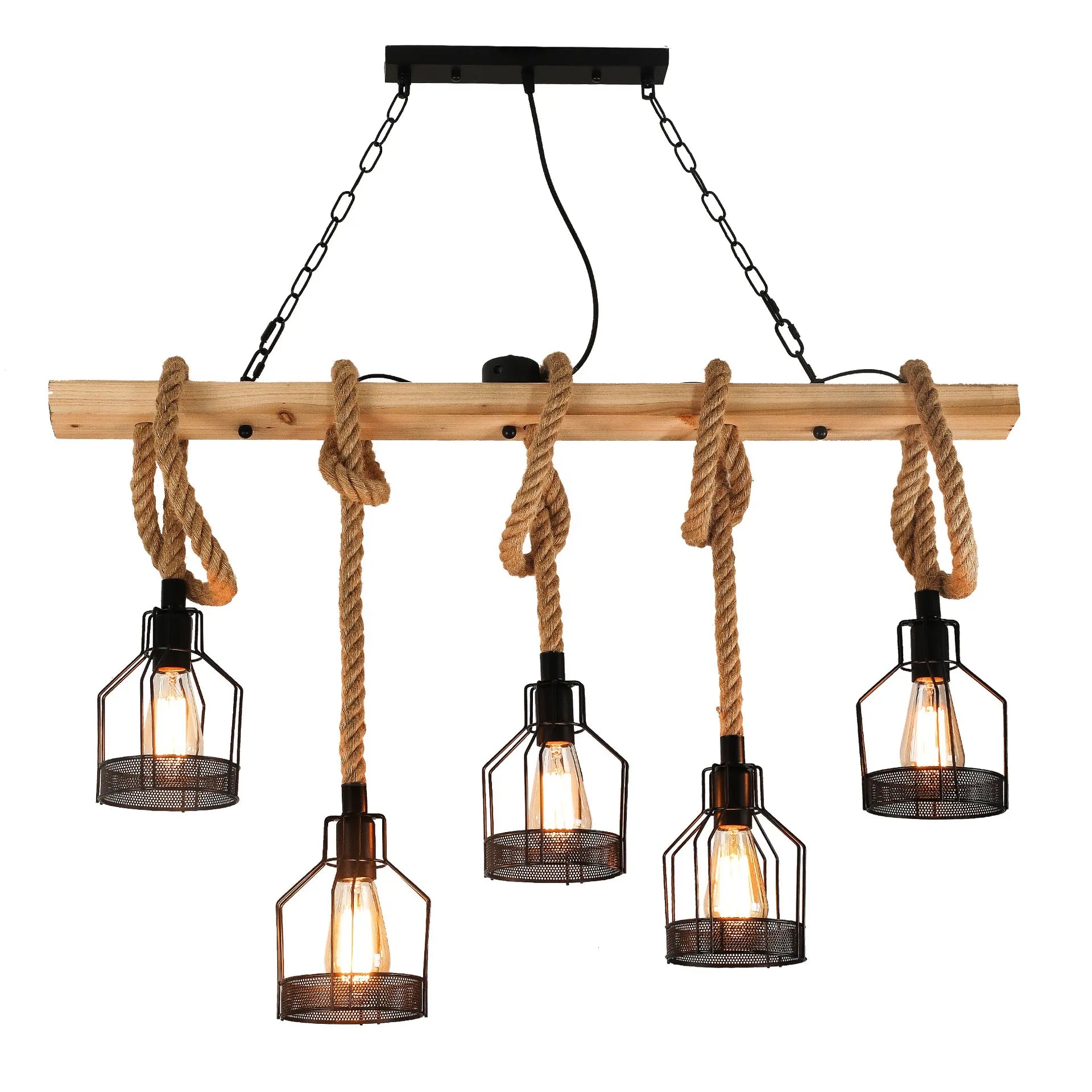Vintage Hemp Rope Chandelier Cage Hanging Lamp Bar Cafe Lighting Wrought Iron Industrial Style Loft Restaurant Black LED Bedroom by Zhongsan | Souqify