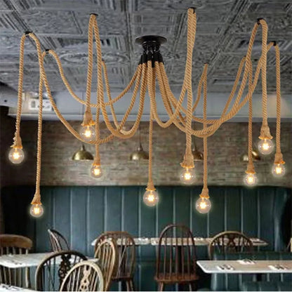 Vintage hemp rope pendant lamp dining room furniture Living room kitchen industrial Spider web Multi-head Retro hanging lights by Zhongsan | Souqify