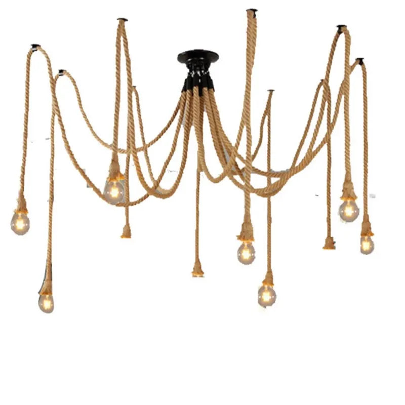 Vintage hemp rope pendant lamp dining room furniture Living room kitchen industrial Spider web Multi-head Retro hanging lights by Zhongsan | Souqify