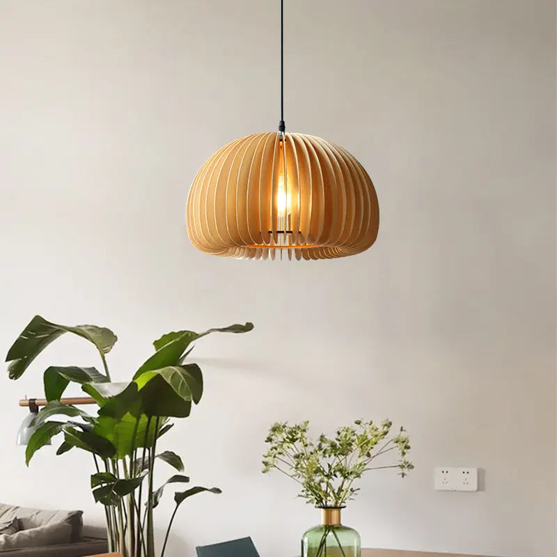 Vintage Japanese Simple Wooden Pumpkin Chandelier Bedroom Bed Light Creative Restaurant Guest House Pendant Lights by Zhongsan | Souqify