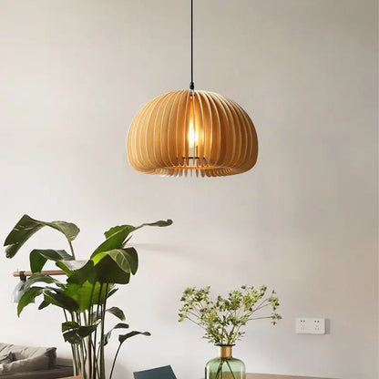 Vintage Japanese Simple Wooden Pumpkin Chandelier Bedroom Bed Light Creative Restaurant Guest House Pendant Lights by Zhongsan | Souqify