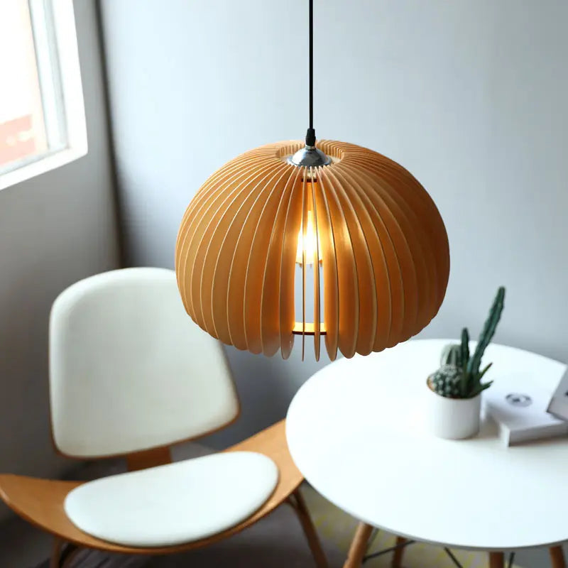 Vintage Japanese Simple Wooden Pumpkin Chandelier Bedroom Bed Light Creative Restaurant Guest House Pendant Lights by Zhongsan | Souqify