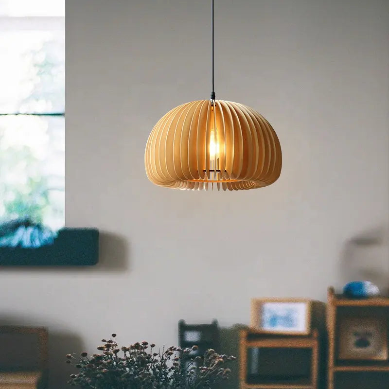 Vintage Japanese Simple Wooden Pumpkin Chandelier Bedroom Bed Light Creative Restaurant Guest House Pendant Lights by Zhongsan | Souqify