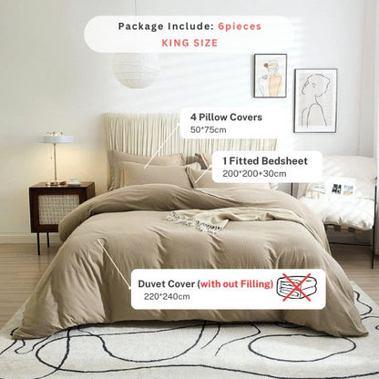 Washable Cotton 6 Piece King Size Duvet Cover Plain Design, Plain Beige Color. by 5 | Souqify