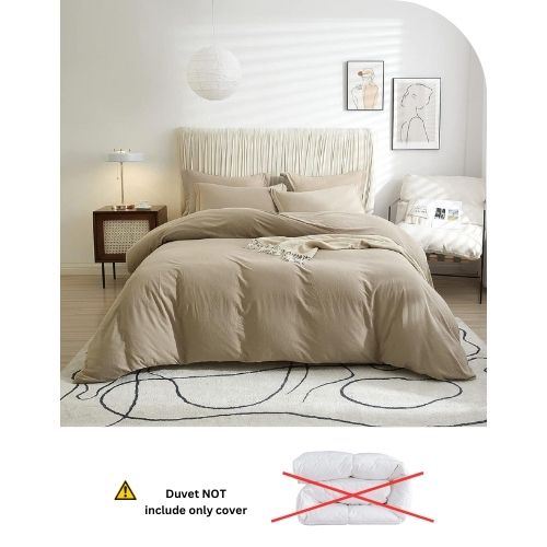 Washable Cotton 6 Piece King Size Duvet Cover Plain Design, Plain Beige Color. by 5 | Souqify