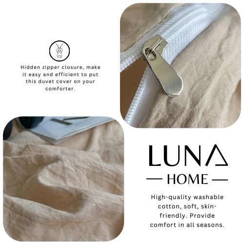 Washable Cotton 6 Piece King Size Duvet Cover Plain Design, Plain Beige Color. by 5 | Souqify
