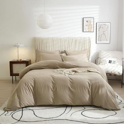 Washable Cotton 6 Piece King Size Duvet Cover Plain Design, Plain Beige Color. by 5 | Souqify