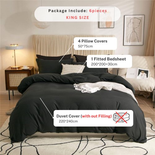 Washable Cotton 6 Piece King Size Duvet Cover Plain Design, Plain Black Color. by 5 | Souqify