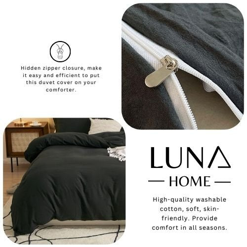 Washable Cotton 6 Piece King Size Duvet Cover Plain Design, Plain Black Color. by 5 | Souqify