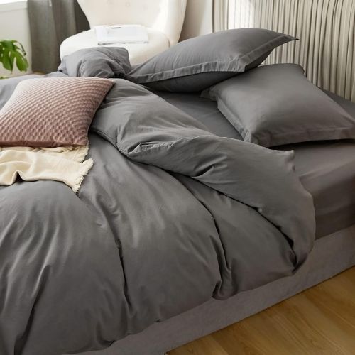 Washable Cotton 6 Piece King Size Duvet Cover Plain Design, Plain Dark Gray Color. by 5 | Souqify