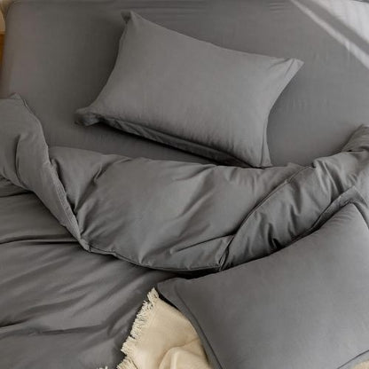 Washable Cotton 6 Piece King Size Duvet Cover Plain Design, Plain Dark Gray Color. by 5 | Souqify