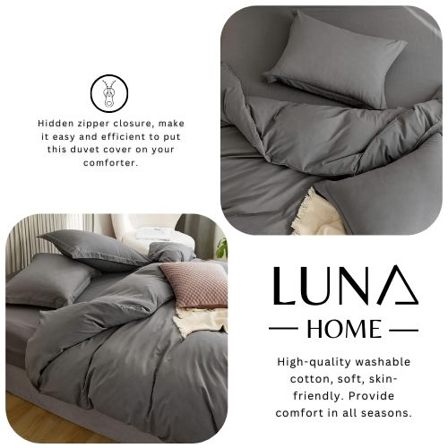 Washable Cotton 6 Piece King Size Duvet Cover Plain Design, Plain Dark Gray Color. by 5 | Souqify