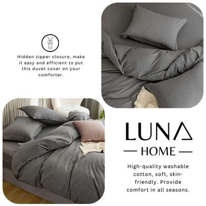 Washable Cotton 6 Piece King Size Duvet Cover Plain Design, Plain Dark Gray Color. by 5 | Souqify