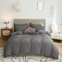 Washable Cotton 6 Piece King Size Duvet Cover Plain Design, Plain Dark Gray Color. by 5 | Souqify