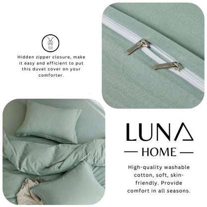 Washable Cotton 6 Piece King Size Duvet Cover Plain Design, Plain Green Color. by 5 | Souqify
