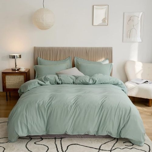 Washable Cotton 6 Piece King Size Duvet Cover Plain Design, Plain Green Color. by 5 | Souqify