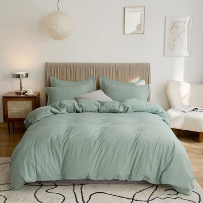 Washable Cotton 6 Piece King Size Duvet Cover Plain Design, Plain Green Color. by 5 | Souqify